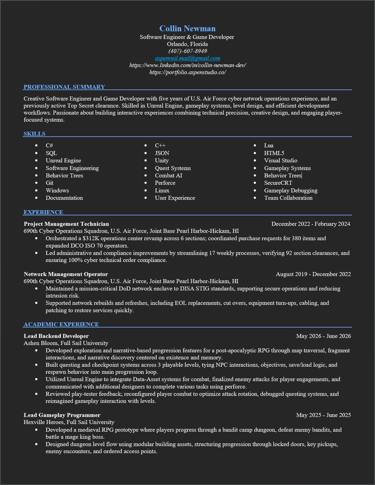 Resume page 1