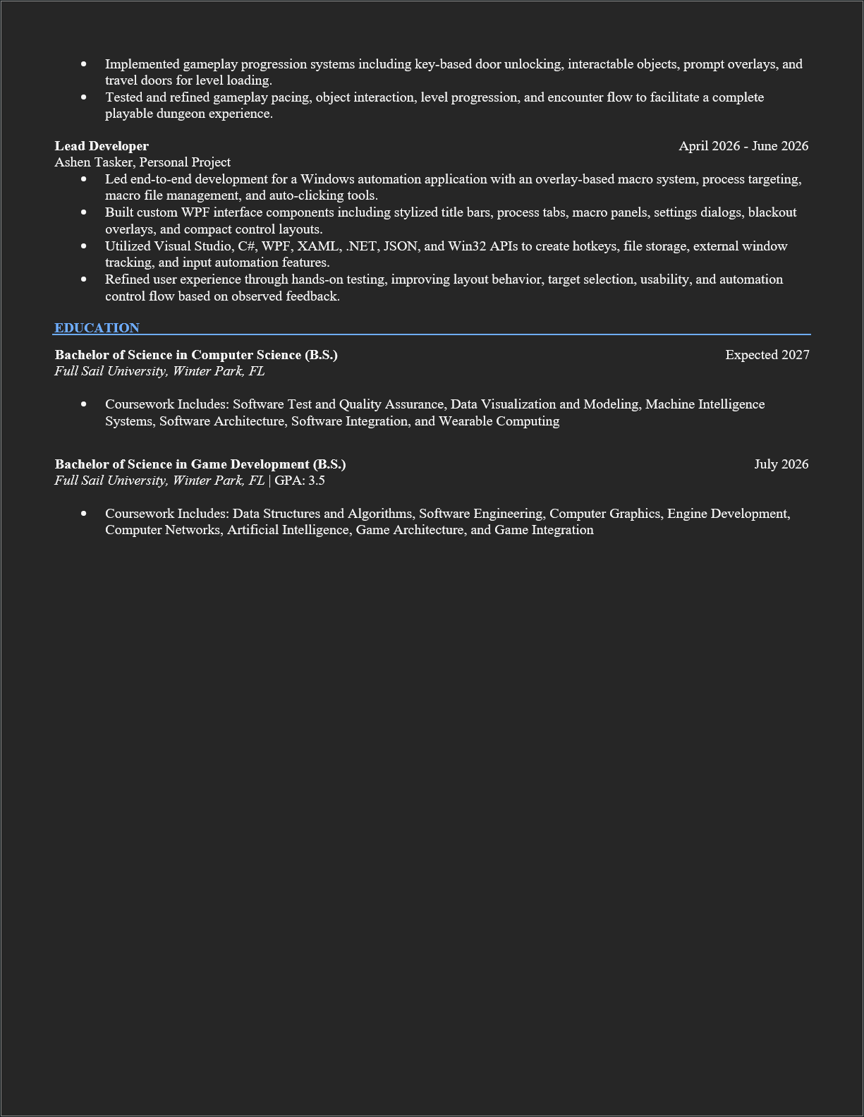 Resume page 2